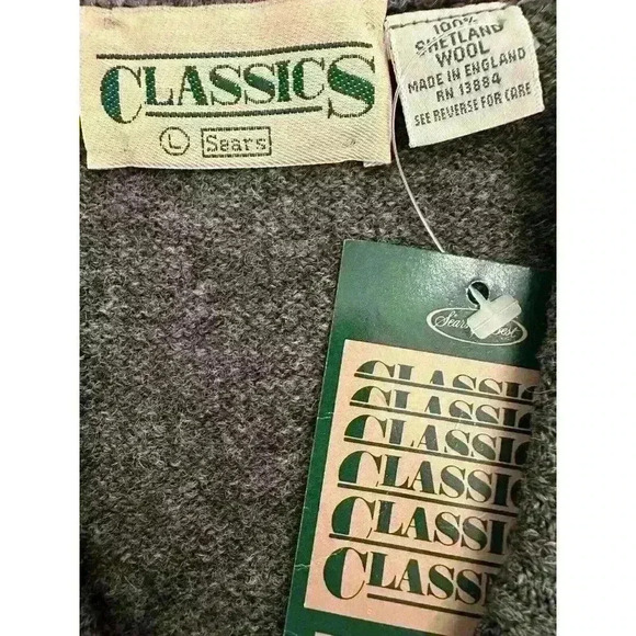 Vintage Sears Classic Mens L 100% Shetland Wool Gray Black Argyle V-Neck Sweater - Picture 3 of 9